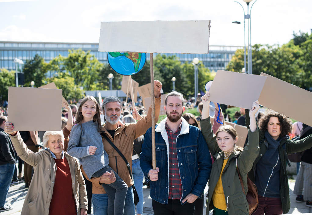 People with Empty Placards and Posters